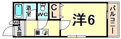 ヴィラ汐町(1K/2階)の間取り写真
