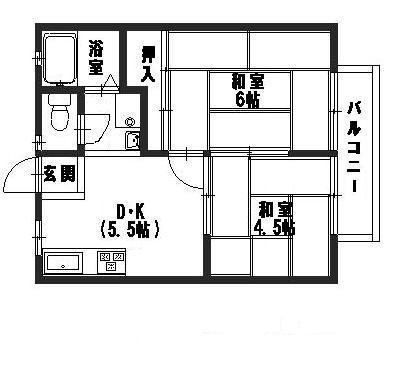 ハイツ白井B棟(2DK/2階)の間取り写真