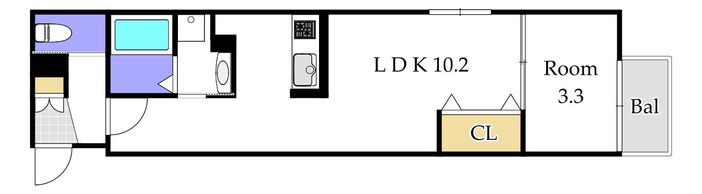月光岡山駅西口弐番館(1LDK/1階)の間取り写真