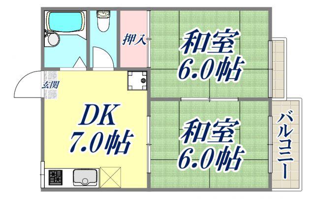 AKTY東甲子園 B棟(2DK/2階)の間取り写真