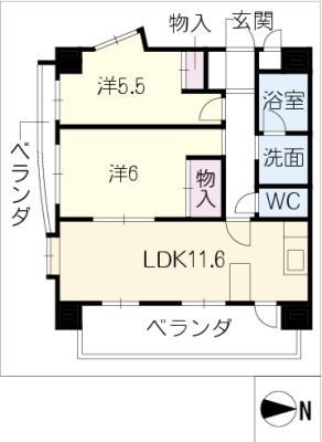 アブレスト平針(2LDK/2階)の間取り写真