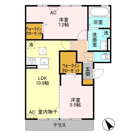 ＪＲ両毛線 佐野駅 徒歩21分 3階建 築8年(2LDK/1階)の間取り写真