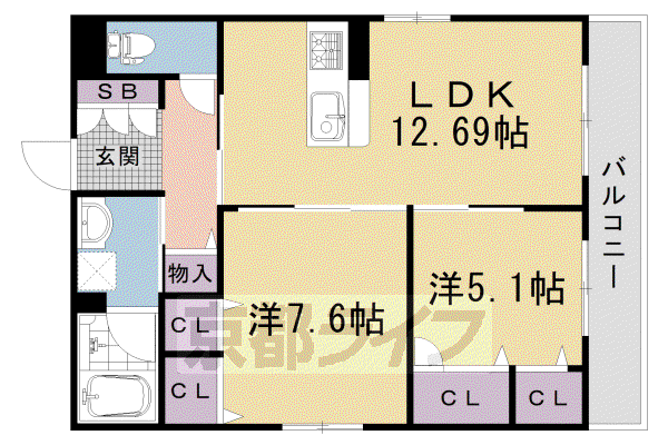 レフィシア西院II(2LDK/2階)の間取り写真