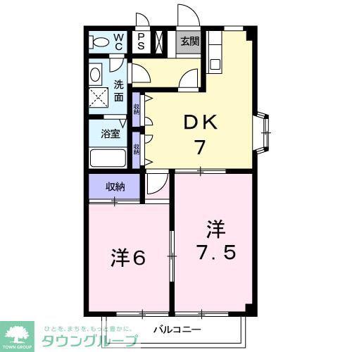 フロイデガルテンB(2DK/2階)の間取り写真