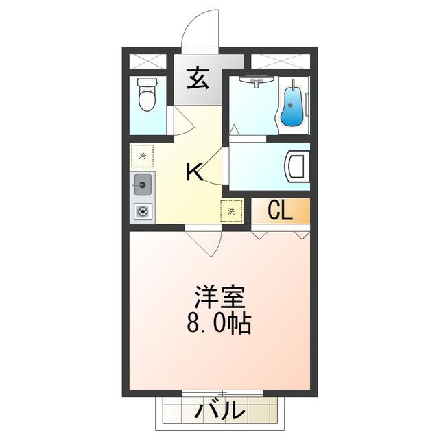 アムールもみの木(1K/2階)の間取り写真