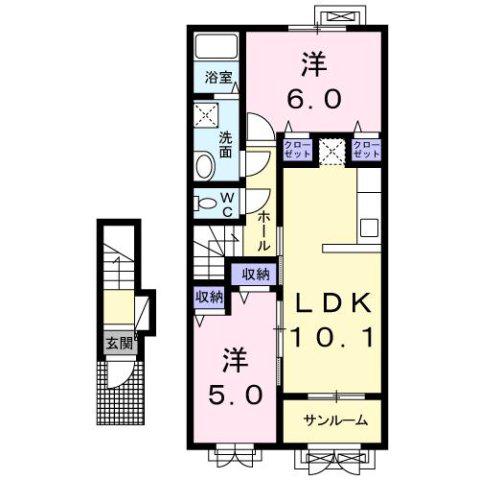 メビウス(2LDK/2階)の間取り写真
