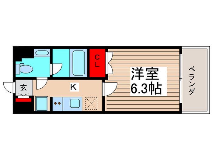 ブランシエスタ西船橋(1K/2階)の間取り写真