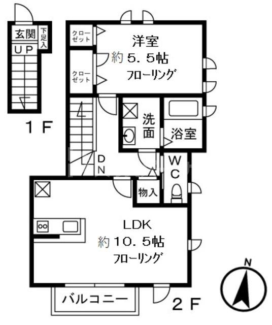 エラミカ(1LDK/2階)の間取り写真