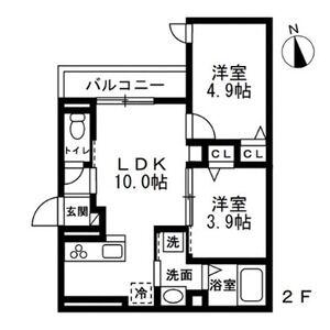 練馬区錦2丁目共同(2LDK/2階)の間取り写真