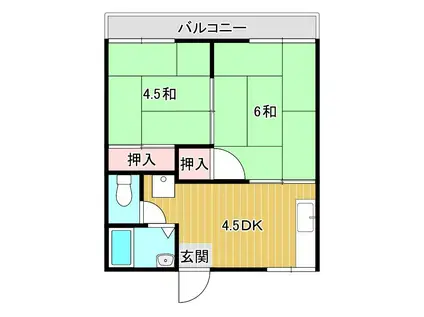 桜山ハイツ(2K/1階)の間取り写真
