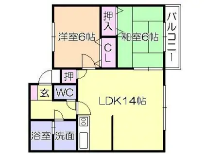 RA長門石(2LDK/1階)の間取り写真
