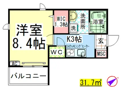 AF クローリスニイヤ(1K/4階)の間取り写真