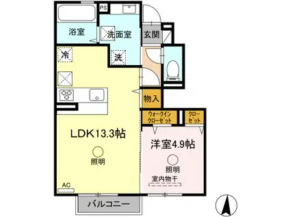 D-ROOM南高江(1LDK/1階)の間取り写真