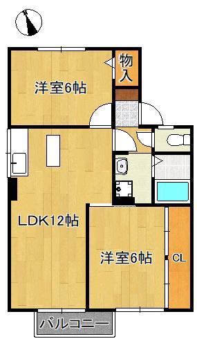 シャトレー松風 B棟(2LDK/2階)の間取り写真