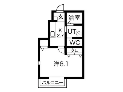 サンクレールB棟(1K/1階)の間取り写真