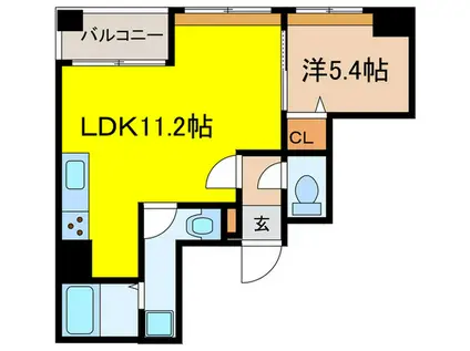リュミアン堀田テラス(1LDK/6階)の間取り写真