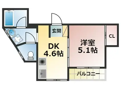アクシスコート六甲道(1DK/3階)の間取り写真
