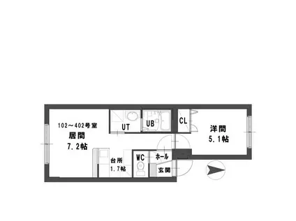 フィオーレミニ大通(1LDK/3階)の間取り写真