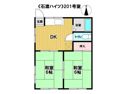 石渡ハイツ(2DK/2階)の間取り写真