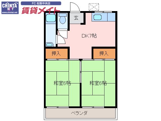 ルナスピカ(2DK/2階)の間取り写真