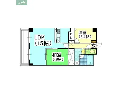 グリーンビレッジ北方(2LDK/1階)の間取り写真