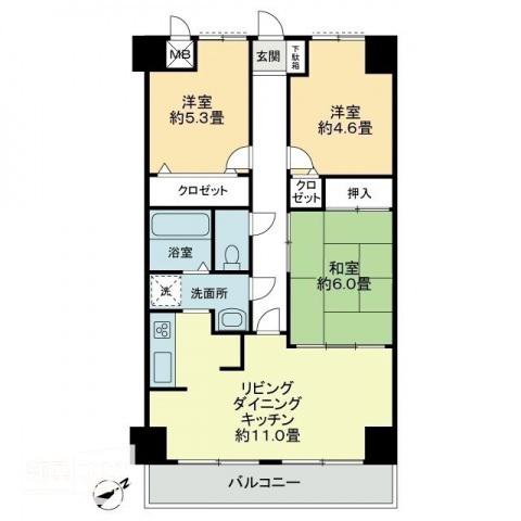 エスポワール辻(3LDK/4階)の間取り写真