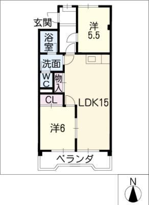 ヴィラカジカワ(2LDK/2階)の間取り写真