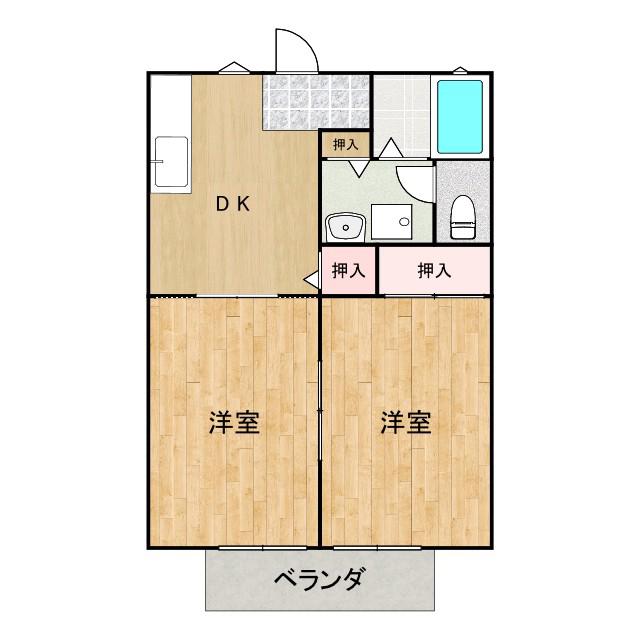 ヒルズコート木之庄II(2DK/2階)の間取り写真