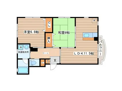 サンリバー仙台南(2LDK/1階)の間取り写真
