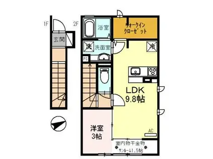 メゾンボヌール(1LDK/2階)の間取り写真