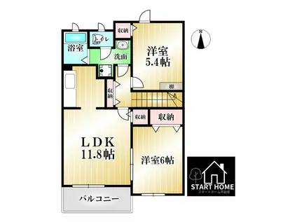 ガーデンハウスTADA B(2LDK/2階)の間取り写真