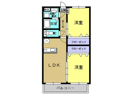 アスカーサ(2LDK/1階)の間取り写真