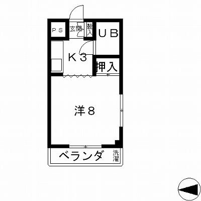 ハイツ初田(1K/3階)の間取り写真