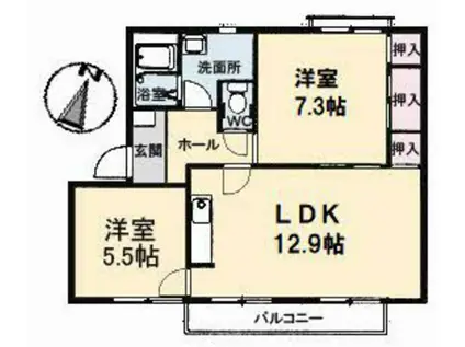フレグランス上野(2LDK/2階)の間取り写真