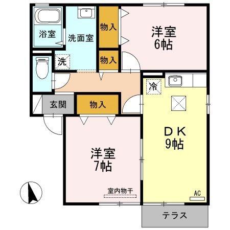 第2エバーグリーン A棟(2DK/1階)の間取り写真