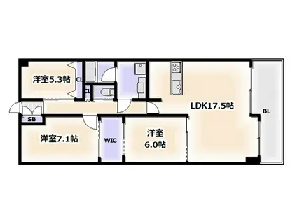 フロンティアタワー難波イースト(3LDK/2階)の間取り写真