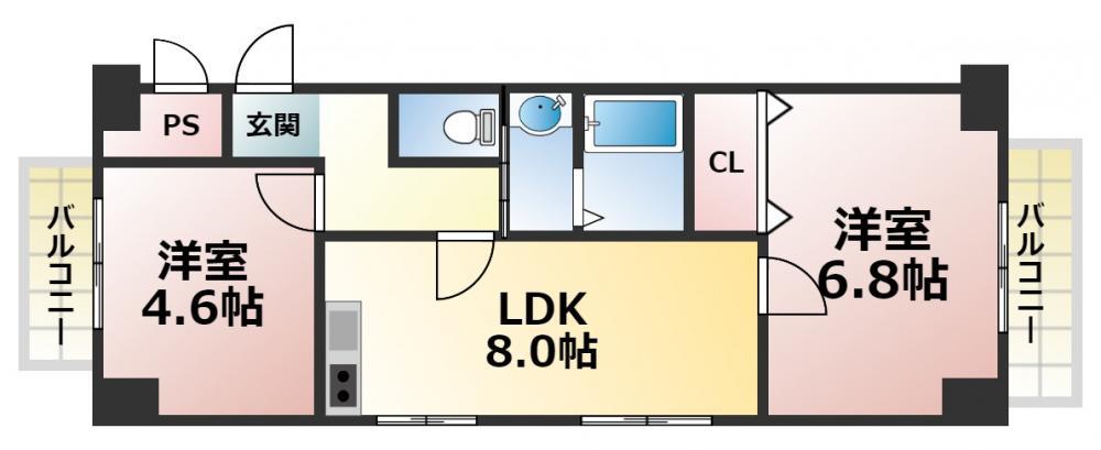 サンポートハイム舎利寺(2LDK/6階)の間取り写真