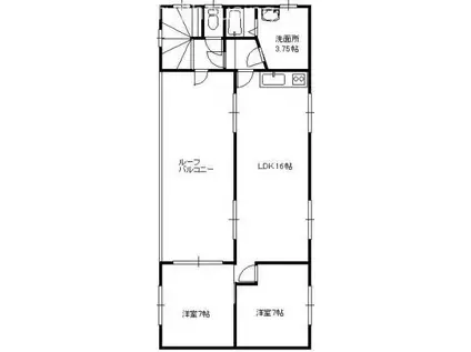 宮木ビル(2LDK/3階)の間取り写真