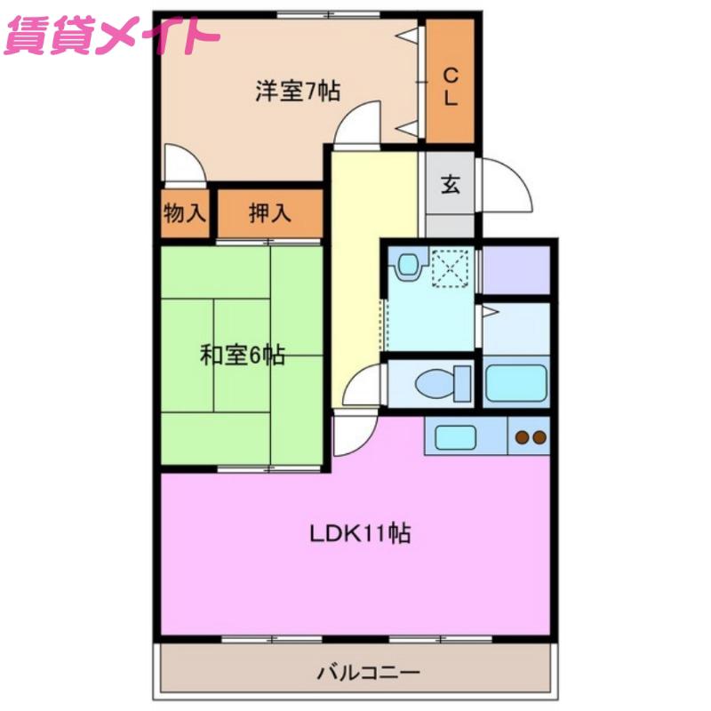 プレステージSK(2LDK/2階)の間取り写真