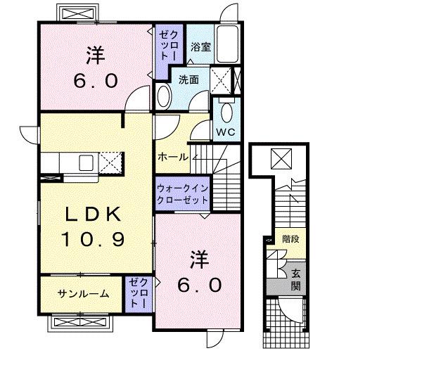 メゾン・ド・カンパニュ(2LDK/2階)の間取り写真