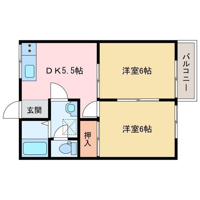 サンハイツ白萩(2DK/2階)の間取り写真