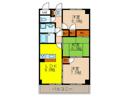 シャルマンコーポ荒牧(3LDK/2階)の間取り写真
