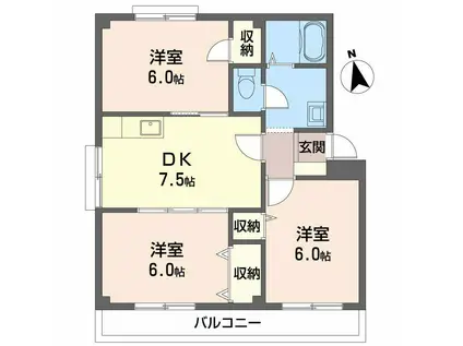 ＪＲ山陽本線 倉敷駅 徒歩15分 3階建 築31年(3DK/2階)の間取り写真