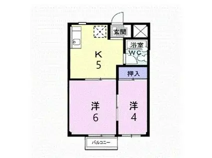 サンビレッジ稲生(2K/2階)の間取り写真