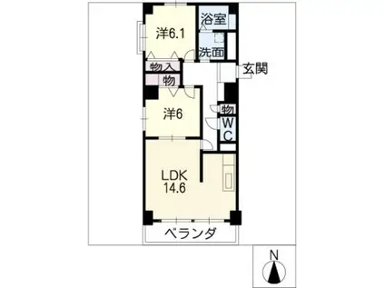 地下鉄桜通線 車道駅 徒歩8分 8階建 築23年(2LDK/5階)の間取り写真