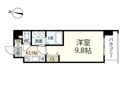 双葉ヒルズ海老園(1K/14階)の間取り写真