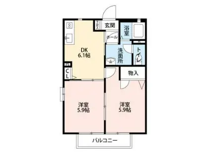 ツーフリーデンハイト B(2DK/1階)の間取り写真