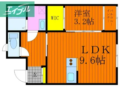 スカイヒルズII(1LDK/2階)の間取り写真