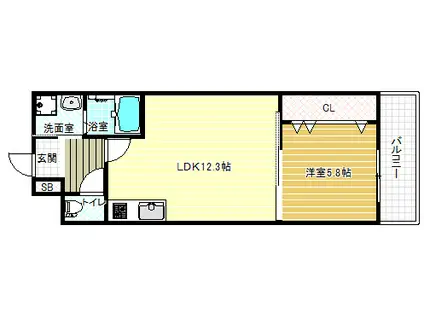 ステラウッド恵我之荘(1LDK/1階)の間取り写真
