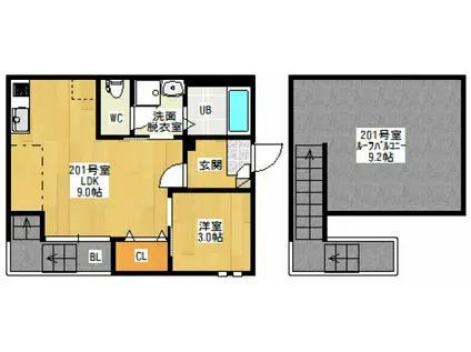 GRANDTIC COCON FUNAIRI(1LDK/2階)の間取り写真